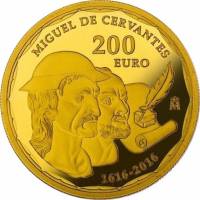 (№2016) Монета Испания 2016 год 200 Euro (400 лет со дня смерти Мигеля де Сервантеса)