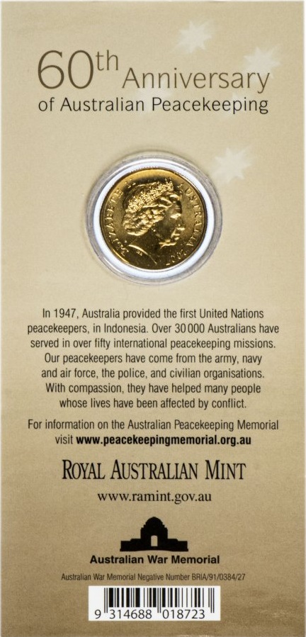 (2007) Монета Австралия 2007 год 1 доллар &quot;60 лет Австралийским миротворцам&quot;  Бронза  Буклет