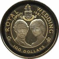 () Монета Каймановы острова 1981 год 100  ""   Биметалл (Платина - Золото)  UNC