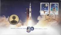 (2019) Монета Тувалу 2019 год 1 доллар "Полёт Аполлон-11 на Луну. 50 лет"  Бронза  Буклет с марками