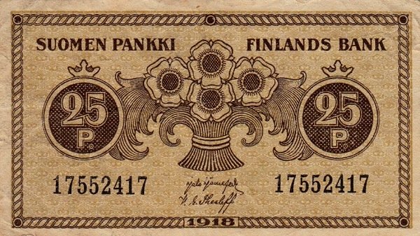 (,) Банкнота Финляндия 1918 год 25 пенни    UNC