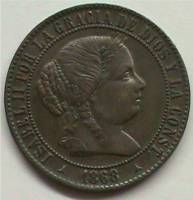 (№1867km634.4) Монета Испания 1867 год 2frac12; Ceacute;ntimos (де Эскудо)