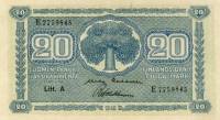 (1945 Litt A) Банкнота Финляндия 1945 год 20 марок    UNC