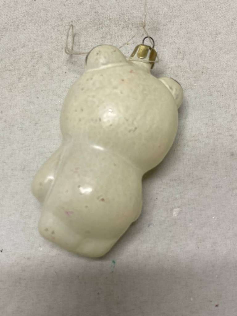 Елочная игрушка белый мишка СССР стекло