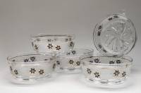 Салатники пиалы 5 шт стекло матирование позолота узор - черные цветы