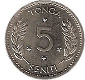 (№1968km29) Монета Тонга 1968 год 5 Seniti