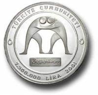 () Монета Турция 2001 год 7500000  ""   Биметалл (Серебро - Ниобиум)  AU
