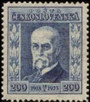 (1923-008) Марка Чехословакия "Т. Массарик (Синяя)"    5-летие Республики III Θ