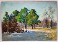 Картина Тулаев В. Н. 1994 г. Сосны в лесу Пейзаж масло картон 35х25 см