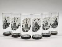 Стопки Ленинград 6 штук стекло деколь металлическое дно СССР винтаж 1970-е