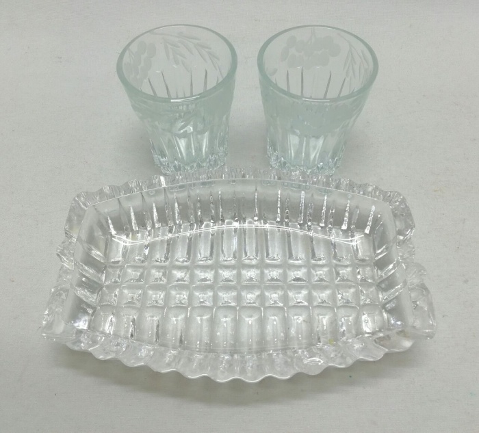 Пепельница + 2 стопки, стекло, алмазная резка