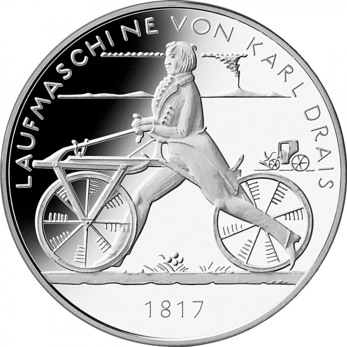 (2017g) Монета Германия (ФРГ) 2017 год 20 евро &quot;200 лет велосипеду&quot;  Серебро Ag 925  PROOF