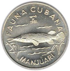 (1981) Монета Куба 1981 год 1 песо &quot;Рыба панцирник&quot;  Медь-Никель  UNC