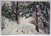 Картина Тулаев В. Н. 1987 г. Пейзаж Сугробы в зимнем лесу масло картон 35х24 см