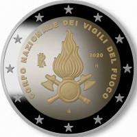 (026) Монета Италия 2020 год 2 евро "80 лет корпусу пожарной охраны"  Биметалл  UNC