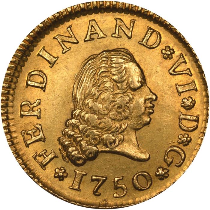 (№1748km378) Монета Испания 1748 год frac12; Escudo (Венценосный М, florettes)