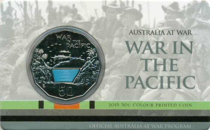 (2015) Монета Австралия 2015 год 50 центов &quot;Война в Тихом океане&quot;  Медь-Никель  Буклет