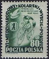 (1953-011a) Марка Польша "Перф. греб. 12½:12¾"   6-я Международная велогонка 'Братислава-Берлин-Варш