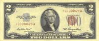 (1953) Банкнота США 1953 год 2 доллара "Томас Джефферсон" Замещение  UNC