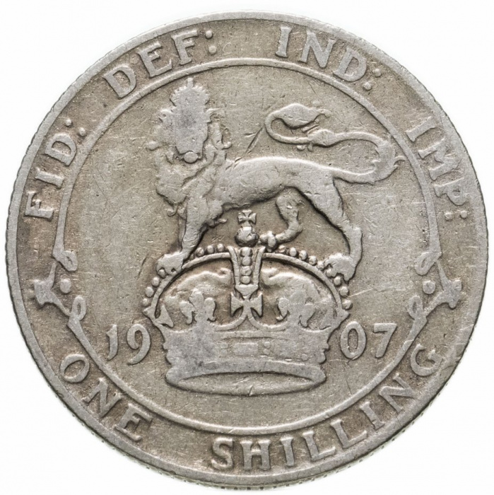 (1907) Монета Великобритания 1907 год 1 шиллинг &quot;Эдуард VII&quot;  Серебро Ag 925  VF