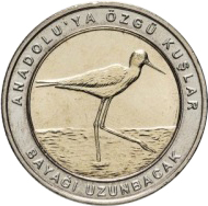(2019) Монета Турция 2019 год 1 куруш "Ходулочник" Внешнее кольцо белое Биметалл  UNC