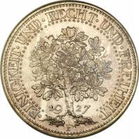 (1927f) Монета Германия (Веймар) 1927 год 5 марок   Королевский дуб Серебро Ag 500  UNC