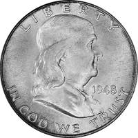 (1948) Монета США 1948 год 50 центов   Бенджамин Франклин Серебро Ag 900  UNC