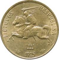 (1925) Монета Литва 1925 год 10 центов "Всадник"  Бронза  VF