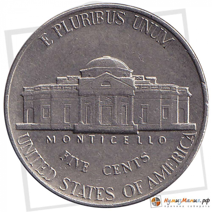(1991p) Монета США 1991 год 5 центов   Томас Джефферсон Медь-Никель  VF