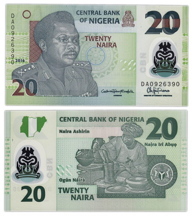(2016) Банкнота Нигерия 2016 год 20 найра &quot;Муртала Рамат Мухаммед&quot; Пластик  UNC
