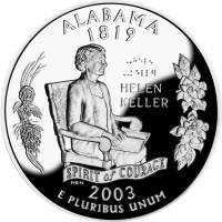 (022s, Ag) Монета США 2003 год 25 центов "Алабама"  Серебро Ag 900  PROOF