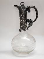 Старинный графин декантер Fleur глубокое серебрение стекло металл 19 век Франция