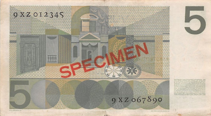 (№1966P-90s) Банкнота Нидерланды 1966 год &quot;5 Gulden&quot;