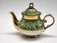 Чайник заварочный Jin bai he фарфор зеленый с золотым восточный стиль