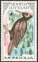 (1987-021) Марка Монголия "Черный дятел"    Птицы семейства дятловых II Θ