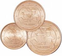 (2015-2017, 3 монеты, 1, 2, 5 центов) Набор монет Евро Литва Смесь годов год "Всадник"   UNC