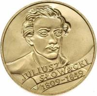 (023) Монета Польша 1999 год 2 злотых "Юлиуш Словацкий"  Латунь  UNC