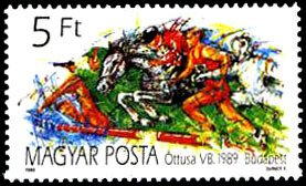 (1989-040) Марка Венгрия "Спортсмены"    Чемпионат мира по современному пятиборью, Будапешт II &Theta;