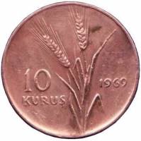 (№1969km891.2) Монета Турция 1969 год 10 Kuruş