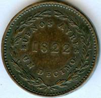 (№1822km1 (buenos aires)) Монета Объединённые провинции Южной Америки 1822 год 1 Deacute;cimo de Rea