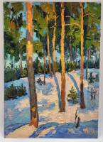 Картина Тулаев В. Н. 1972 г. Мартовские тени Лесной пейзаж масло картон 35х25 см