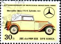 (1986-030) Марка Северная Корея "Мерседес Бенц 170/6, 1931"   60 лет Mercedes-Benz III Θ
