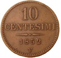 1852 V Монета Италия Ломбардия Венеция 10 сентесимо  Медь  VF