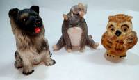 Набор фигурок из полистоуна 3 шт Сова Собака Кот с мышкой (сост. на фото)