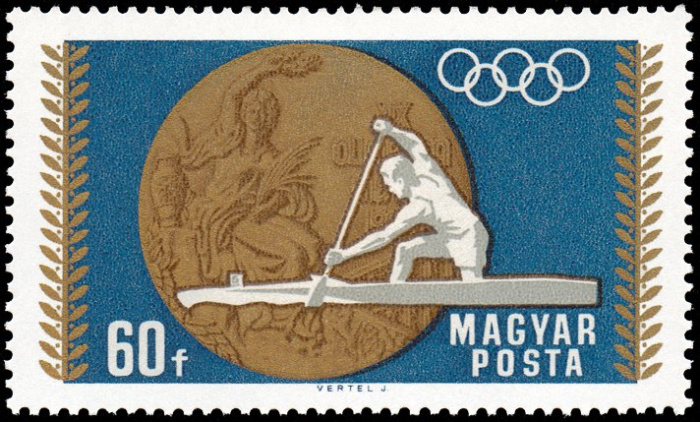 (1969-008) Марка Венгрия &quot;Гребля &quot;    Медалисты сборной Венгрии на летних олимпийских играх 1968 в М