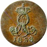 (№1838km173.2) Монета Германия (Германская Империя) 1838 год 1 Pfennig