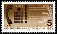 (1983-008) Марка Германия (ГДР) "Телефон"    Всемирный год коммуникаций III Θ