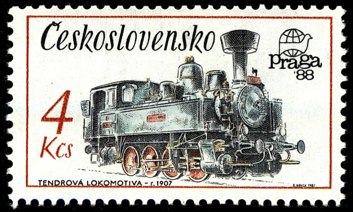 (1987-021) Марка Чехословакия &quot;Паровоз&quot;    Международная выставка марок Прага '88 III Θ