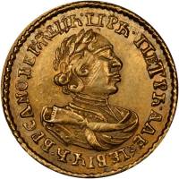 (1718, L, В Р САМОДЕРЖЕЦЪ малая голова) Монета Россия-Финдяндия 1718 год 2 рубля   Золото Au 781  VF
