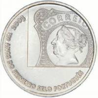 (2003) Монета Португалия 2003 год 5 евро "Первая почтовая марка"  Серебро Ag 500  UNC